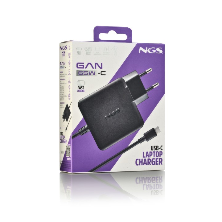 Cargador de Pared NGS GaN 65W 1xUSB-C Negro (GAN65W-C)