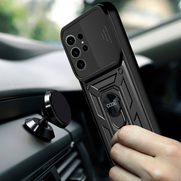 Cool Funda Hard Ring Negra para Samsung S918 Galaxy S23 Ultra