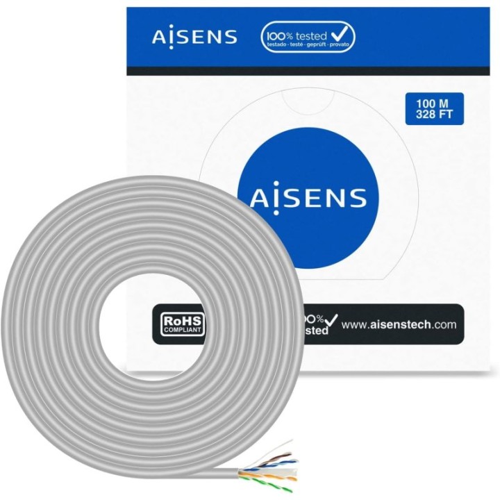 Aisens A135-0660 Bobina Cable de Red RJ45 Cat.6 UTP AWG23 CCA 100m Gris