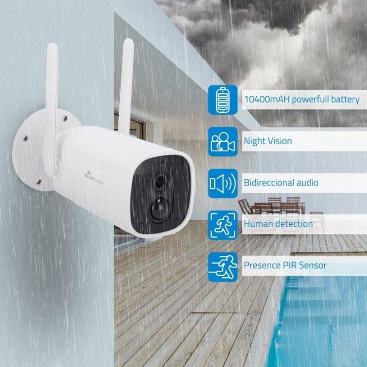 Nivian Cámara de Vigilancia WiFi FullHD con Batería de Larga Duración 10400mAh Blanca