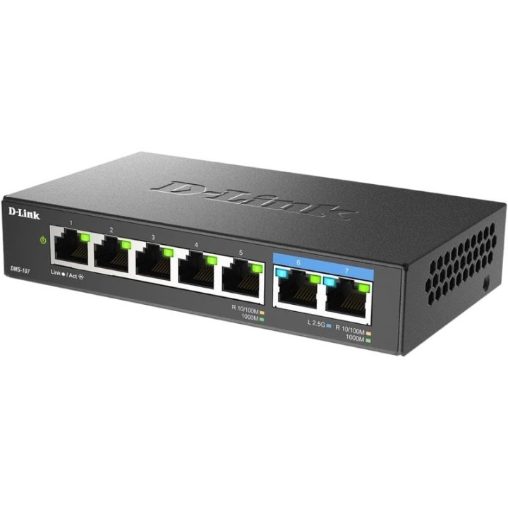 D-Link DMS-107 Switch Multi Gigabit sin Gestión 5 Puertos Gigabit Ethernet + 2 Puertos Ethernet