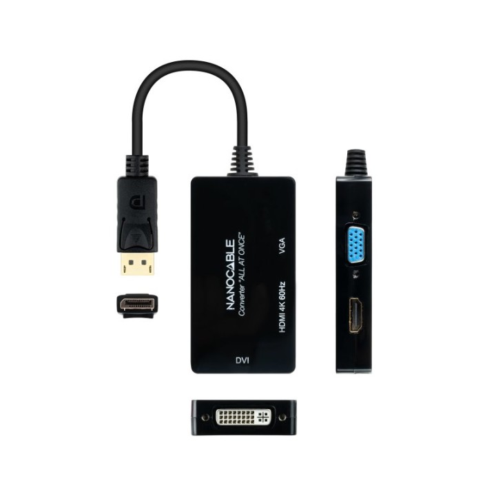 Nanocable Conversor DisplayPort a HDMI/DVI/VGA 20cm Negro