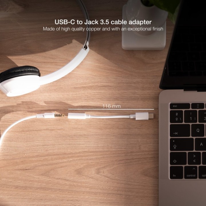 Nanocable Cable Adaptador Audio USB-C Macho a Jack 3.5mm Hembra 11cm Blanco