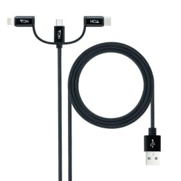 Cable USB Nanocable 3 en 1 USB-A a USB-C/Micro USB/Lightning 1m Negro