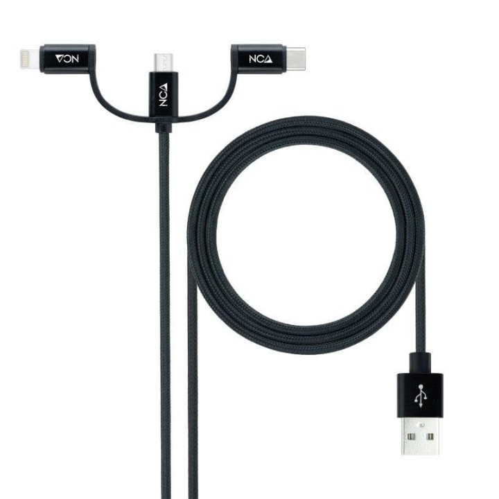 Cable USB Nanocable 3 en 1 USB-A a USB-C/Micro USB/Lightning 1m Negro