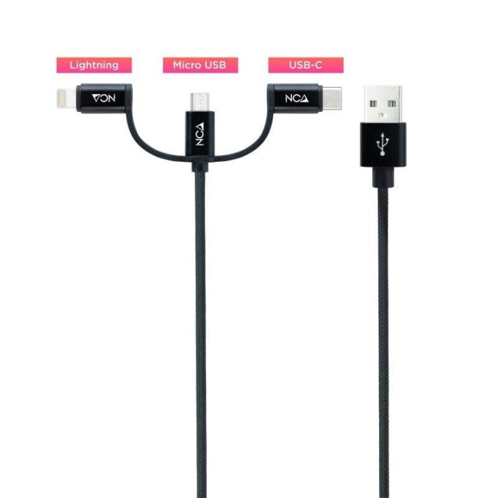 Cable USB Nanocable 3 en 1 USB-A a USB-C/Micro USB/Lightning 1m Negro
