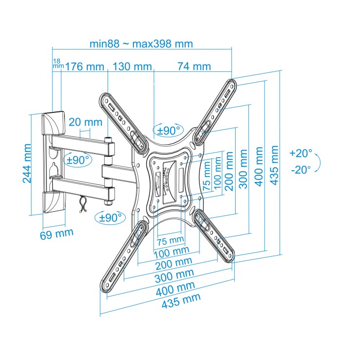 Soporte de Pared TOOQ 23"-55" Gira/Inclina (LP6055TN-B)