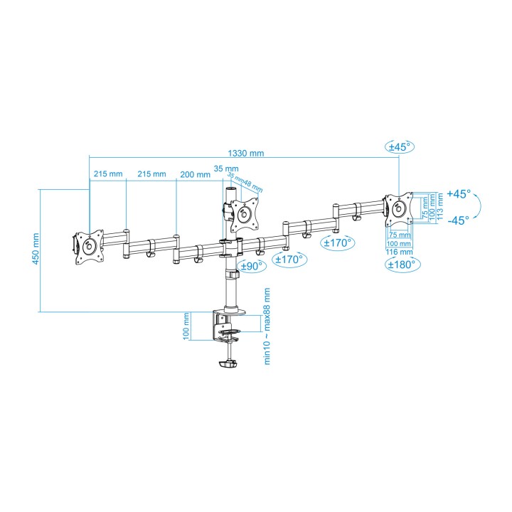 Soporte Mesa TooQ 13"-27" Gira/Inclina 8Kg (DB1327TN-B)