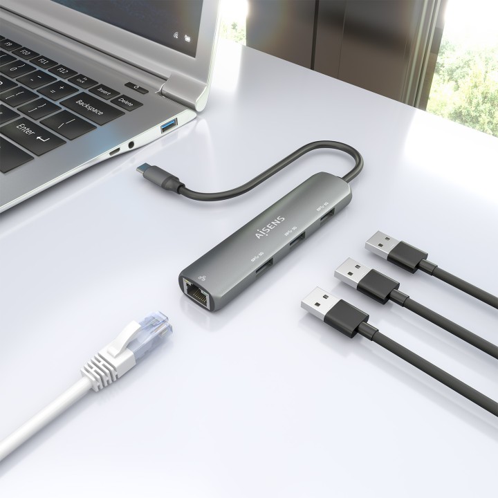 Dock AISENS USB-C a 3xUSB-A/1xRJ45 Gris (ASUC-4P038-GR)