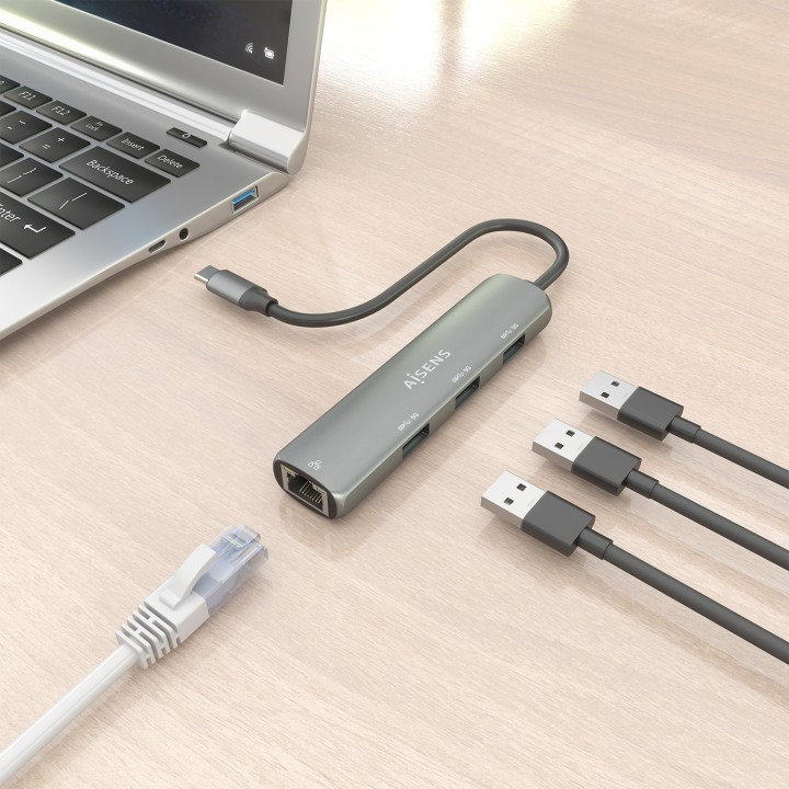 Dock AISENS USB-C a 3xUSB-A/1xRJ45 Gris (ASUC-4P038-GR)