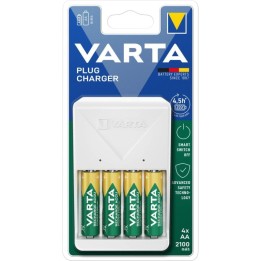 Varta Plug Charger Cargador de Pilas AA/AAA + 4 Pilas Recargables AA 2100 mAh