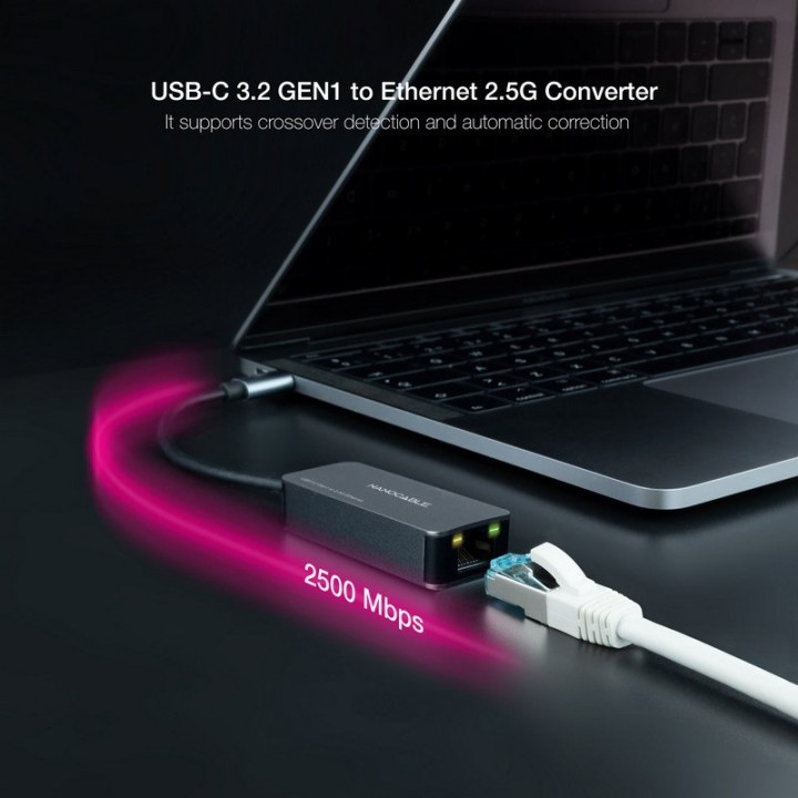 Nanocable Conversor USB-C 3.2 Gen1 a Ethernet 2.5G Aluminio 15cm Gris