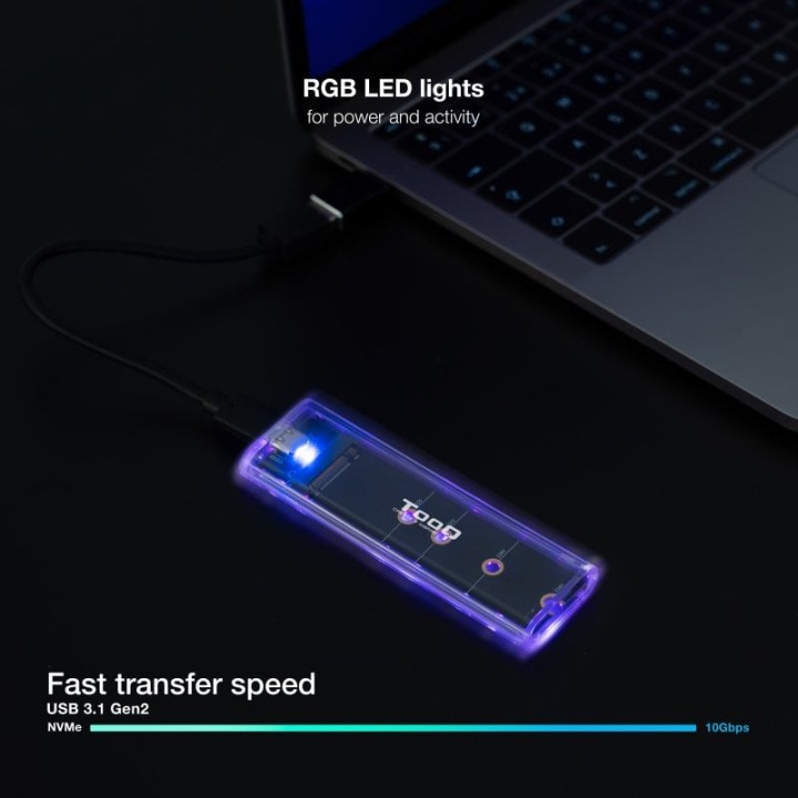 TooQ Caja Externa RGB para SSD M.2 NGFF/NVMe Transparente