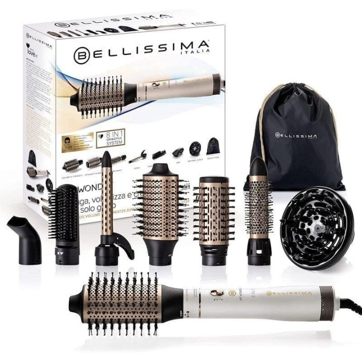 Bellissima Air Wonder Cepillo de Aire Caliente 8 en 1 con Tecnología de Iones 1000W