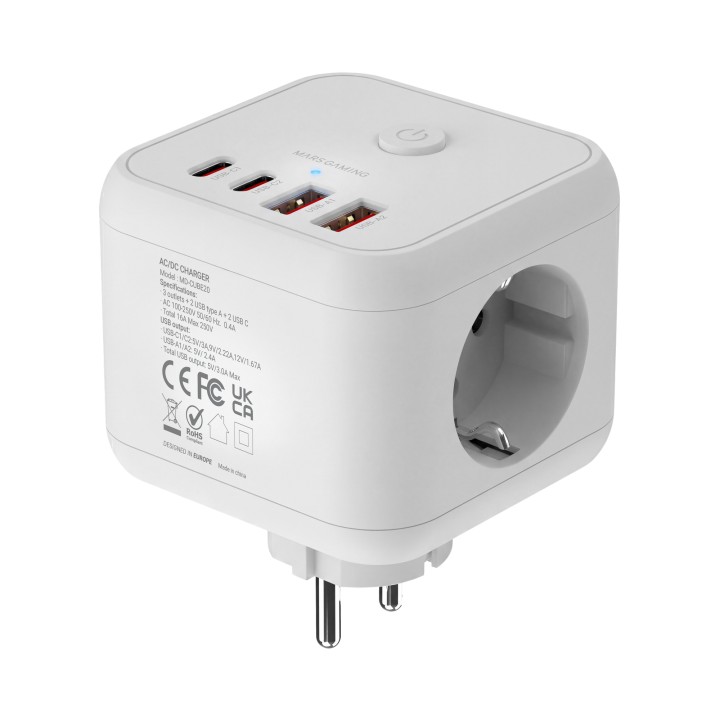 Cargador Mars Gaming 3Schuko 2USB-A 2USB-C (MDCUBE20W)