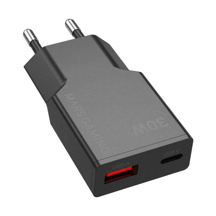 Cargador Pared Mars Gaming 30W USB-A/C Negro (MDGAN30)