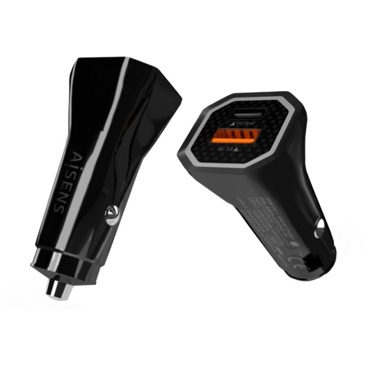 Aisens ASCH-CAR2PQC-BK Cargador de Coche 1x USB-C 1x USB 38W Negro
