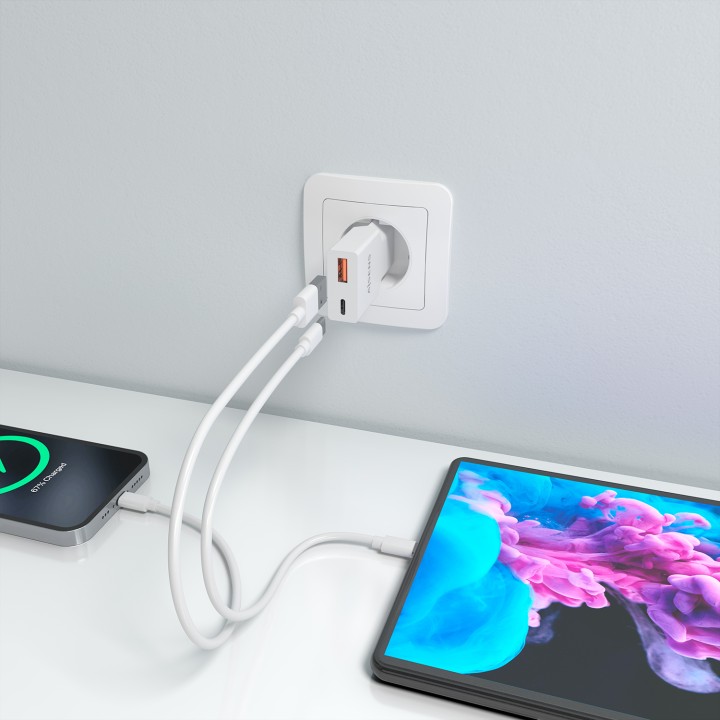 Cargador Pared AISENS GaN 20W USB-A/C Blanco(A110-0998)