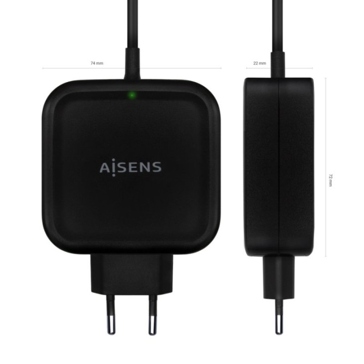 Aisens ASCH-1PD65WL-BK Cargador de Pared 1x USB Tipo-C 65W Negro