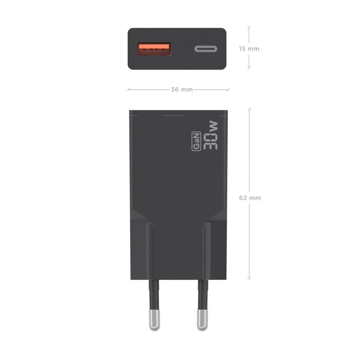 Cargador Pared AISENS GaN 30W USB-A/C Negro (A110-1005)