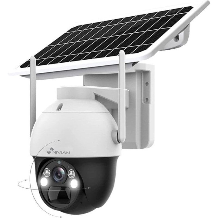 Nivian Cámara Vigilancia Seguridad 360º 4G SIM incluida Panel Solar 7W Batería Larga