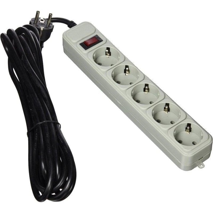 Gembird SPG3-B-15C Regleta Protectora de Sobretensión 5 Tomas Schuko con Interruptor 4.5m Blanca
