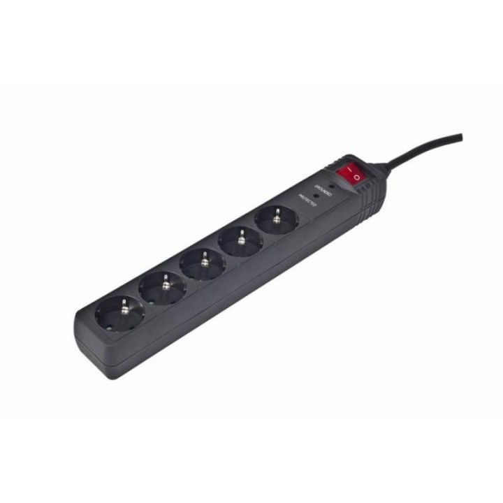 Gembird SPG5-C-10 Regleta Protectora de Sobretensión 5 Tomas Schuko con Interruptor 3m Negra