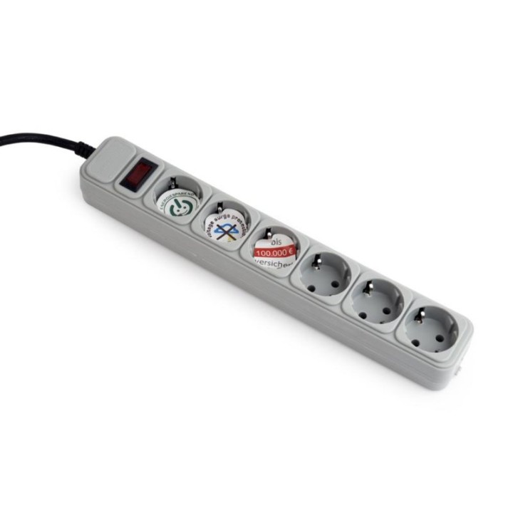 Gembird SPG6-B-6C Regleta Protectora de Sobretensión 6 Tomas Schuko con Interruptor 1.8m Blanca