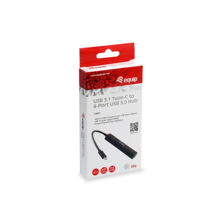 Hub EQUIP Life USB-C 3.0 a 4xUSB-A 3.0 Negro (EQ128954)