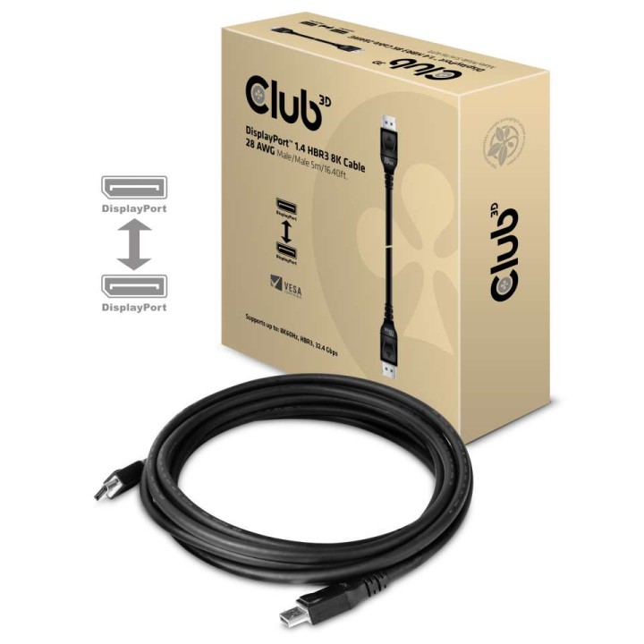 Cable Club 3D DP 1.4 HBR3 8K 5m M/M Negro (CAC-1061)