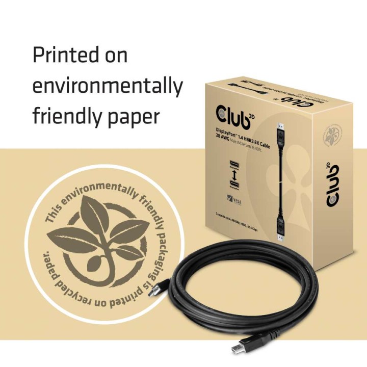 Cable Club 3D DP 1.4 HBR3 8K 5m M/M Negro (CAC-1061)