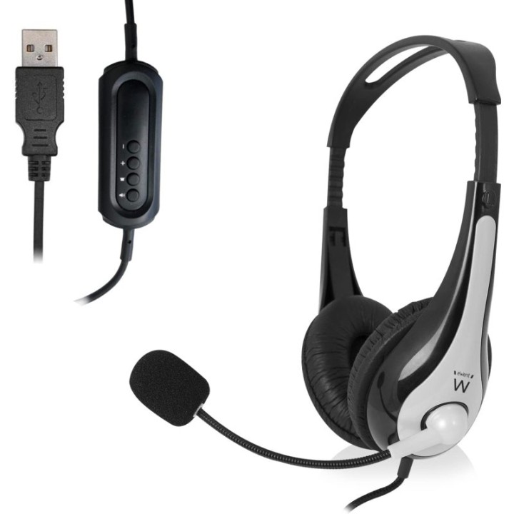 Ewent EW3565 Auriculares con Micrófono USB Blanco/Negro