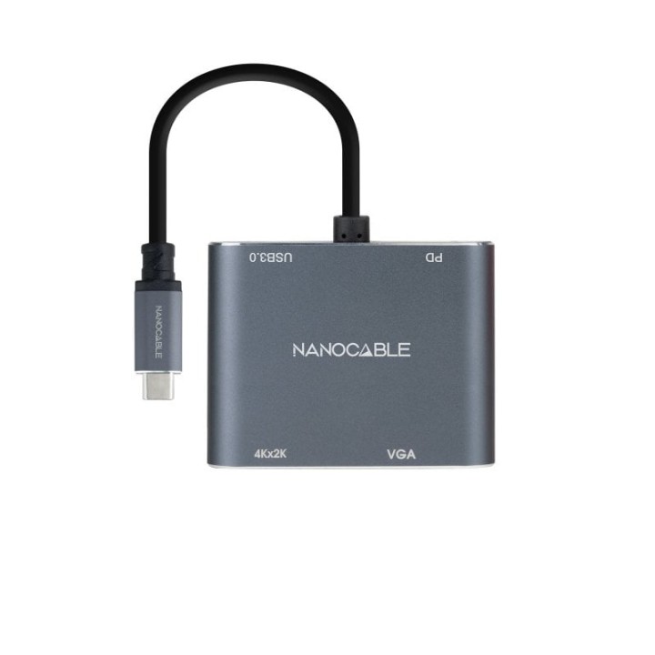 Nanocable Conversor USB-C a HDMI/VGA/USB3.0/PD 15 cm Gris