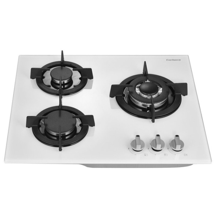 Corberó CPCGY2313W Encimera de Gas 3 Zonas 60cm en Cristal Blanco