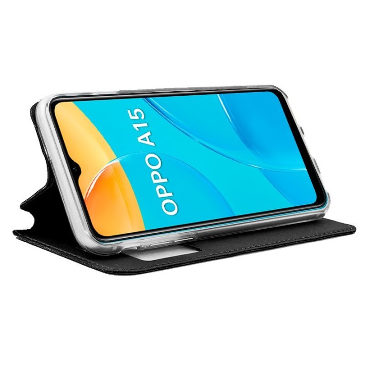 Cool Funda Flip Cover Liso Negro para Oppo A15 / A15s