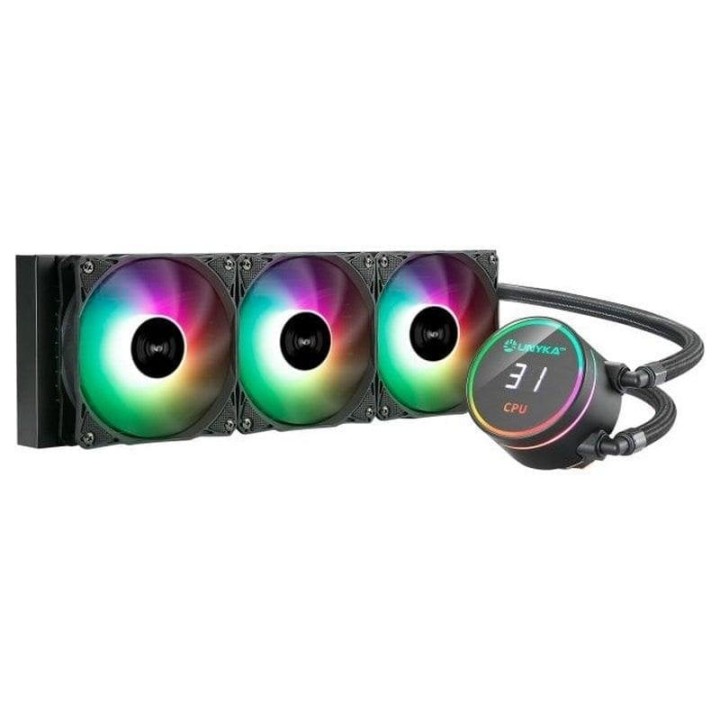 UNYKAch AquaStorm 360 Kit de Refrigeración Líquida 360mm con Display de Temperatura CPU Negro