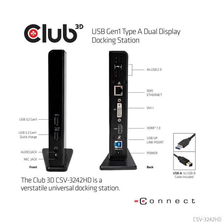 Docking Club 3D USB-A/HDMI/DVI/RJ45 Negro (CSV-3242HD)