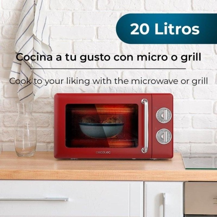 Cecotec ProClean 3110 Retro Microondas con Grill 20L 700W Rojo