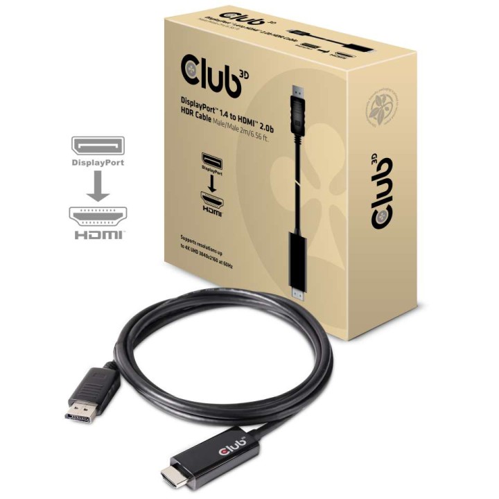 Cable Club 3D DP 1.4 a HDMI 2.0 2m M/M Negro (CAC-1082)
