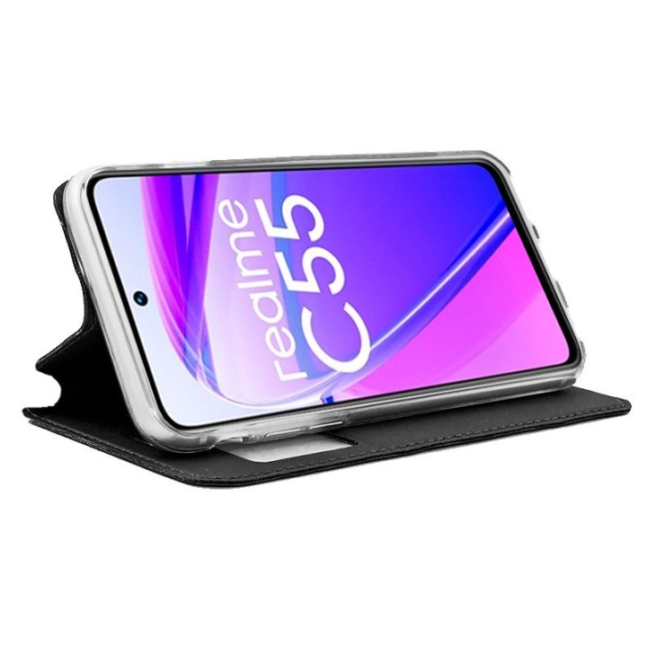 Cool Funda Flip Cover Liso Negro para Realme C55