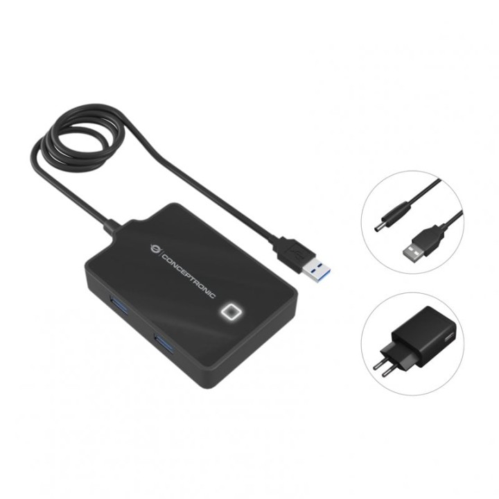 Conceptronic HUBBIES11BP HUB 4 Puertos USB 3.0 + Adaptador de Alimentación