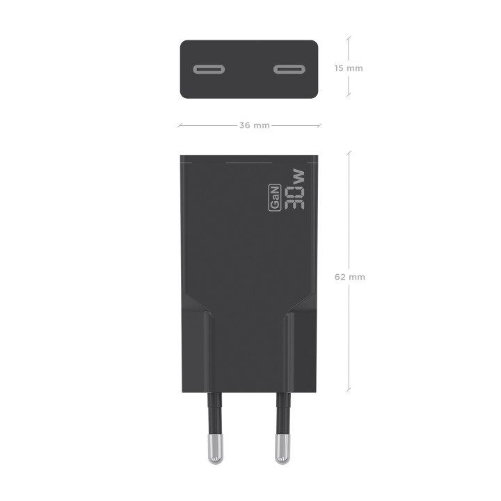Cargador Pared AISENS GaN 30W 2xUSB-C Negro (A110-1006)