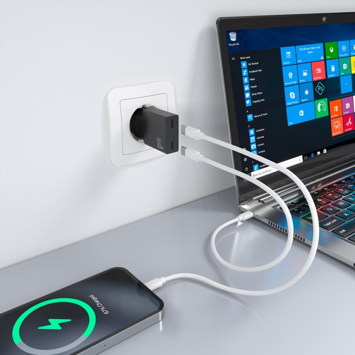 Cargador Pared AISENS GaN 30W 2xUSB-C Negro (A110-1006)