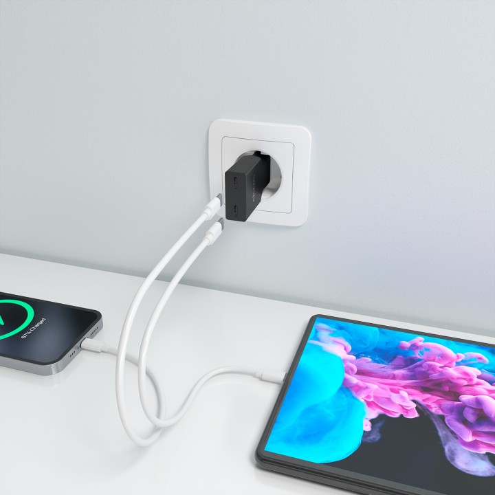 Cargador Pared AISENS GaN 30W 2xUSB-C Negro (A110-1006)