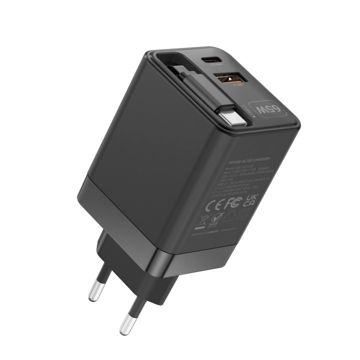 Cargador Mars Gaming Retráctil USB-A/C Negro (MDGAN65R)