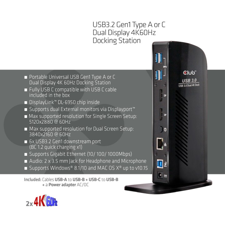 Docking Club 3D USB-A/C a USB-A+B+DP+RJ45 CSV-1460