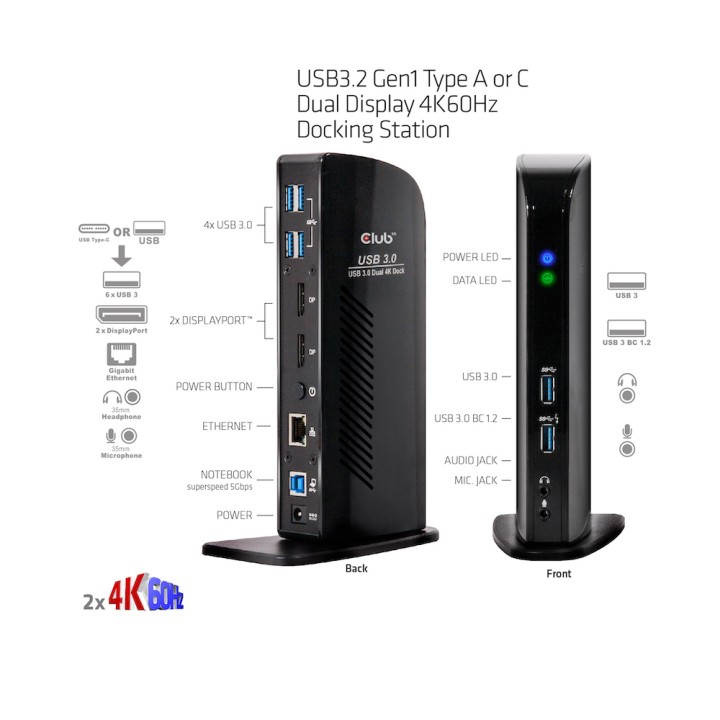 Docking Club 3D USB-A/C a USB-A+B+DP+RJ45 CSV-1460