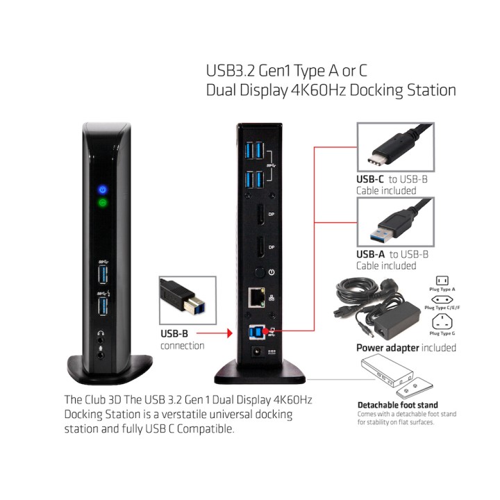 Docking Club 3D USB-A/C a USB-A+B+DP+RJ45 CSV-1460