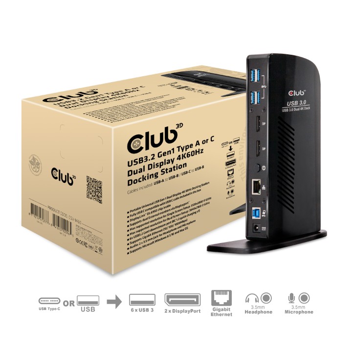 Docking Club 3D USB-A/C a USB-A+B+DP+RJ45 CSV-1460