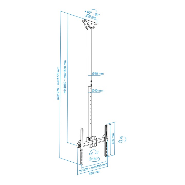 Soporte Techo TOOQ 32"-55" Gira 50Kg (LPCE1155TSLI-B)